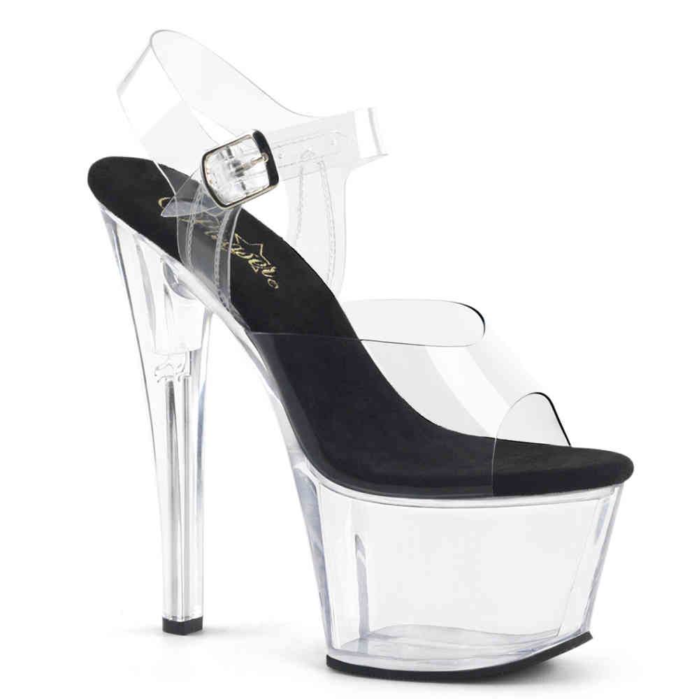Pleaser - SKY308 Sandale à bride à la cheville, Pole dance chaussures - Chaussures de pole dance - Noir/Transparent Product image